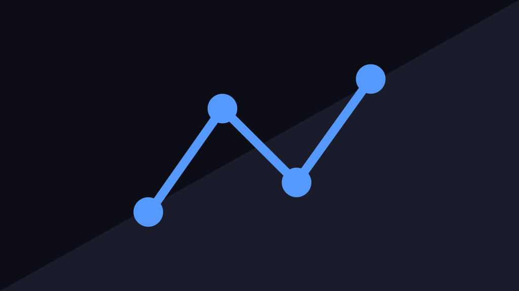 A simple line graph with four blue data points on a dark background showing a fluctuating trend.