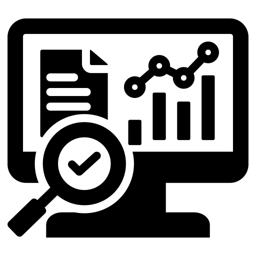 A computer screen showing a data analytics dashboard and a magnifying glass, representing the best digital marketing performance tracking in Siliguri.