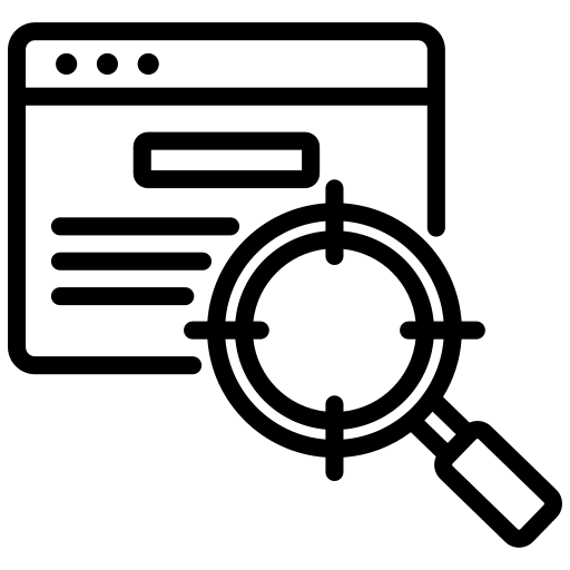 Magnifying glass over a website interface representing professional SEO services.